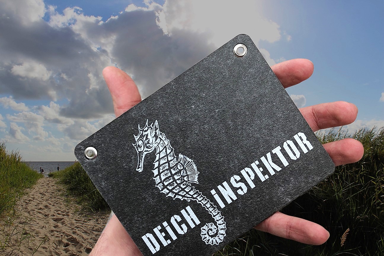 Kladdenjan Deichinspektor Grußkarte und Postkarte am Meer