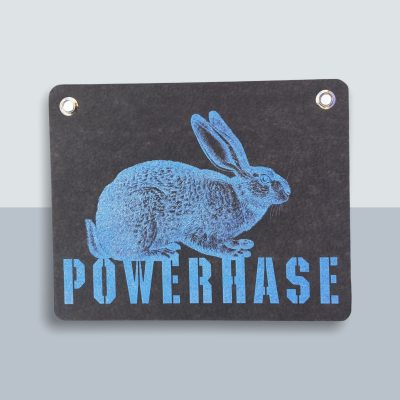 Power Hase Postkarte von Kladdenjan in hellblau | Kladdenjan
