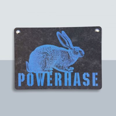 Power Hase Große Postkarte von Kladdenjan in hellblau | Kladdenjan